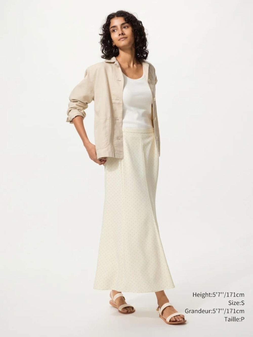 NWOT Uniqlo Cream Polka Dot Maxi Skirt